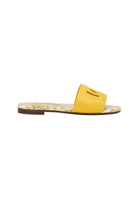 Yellow Leather Slide With DG Logo and Majolica Print DOLCE & GABBANA KIDS | D11247-A1067HG30B